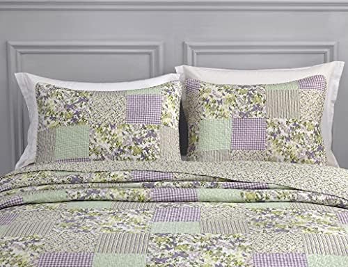 Chezmoi Daisy 3-Piece Quilt Set - Purple Butterfly Botanical Print