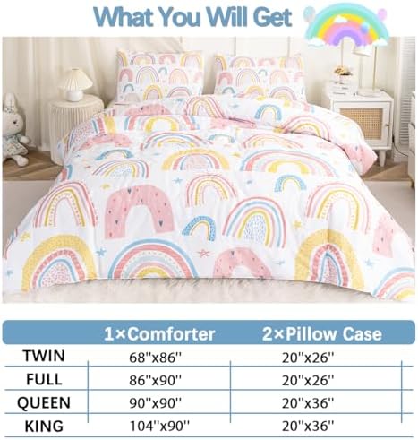 BEDMUST Rainbow Queen Comforter Set 3 Piece