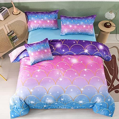 PERFEMET Pink Mermaid Comforter Set Full Size 6 Pieces