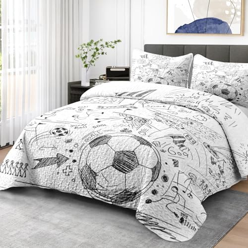 Pamnest Quilt Set Twin Size - Soccer Football Bedding with Pillow Sham