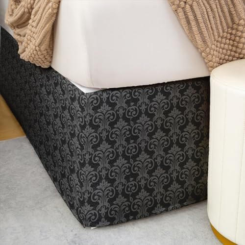 Feelyou Damask Twin Bed Skirt Dark Grey 15 Inch Drop