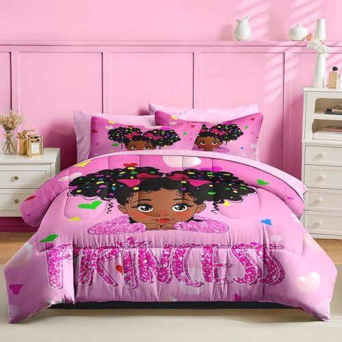 Nesker 5 Pcs Comforter Set Twin Size Pink Princess