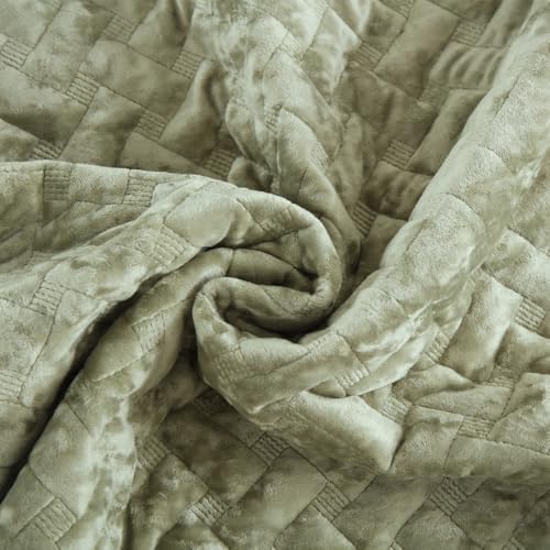 Liians Velvet Bedspread Comforter Set Queen Size Sage Green