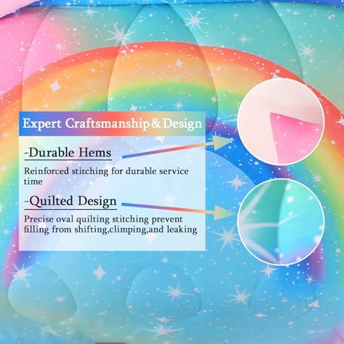 JQinHome Rainbow Comforter Set for Teen Girls