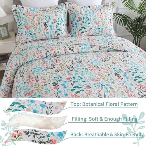 VAPUTAR Botanical Queen Quilt Set 3-Piece
