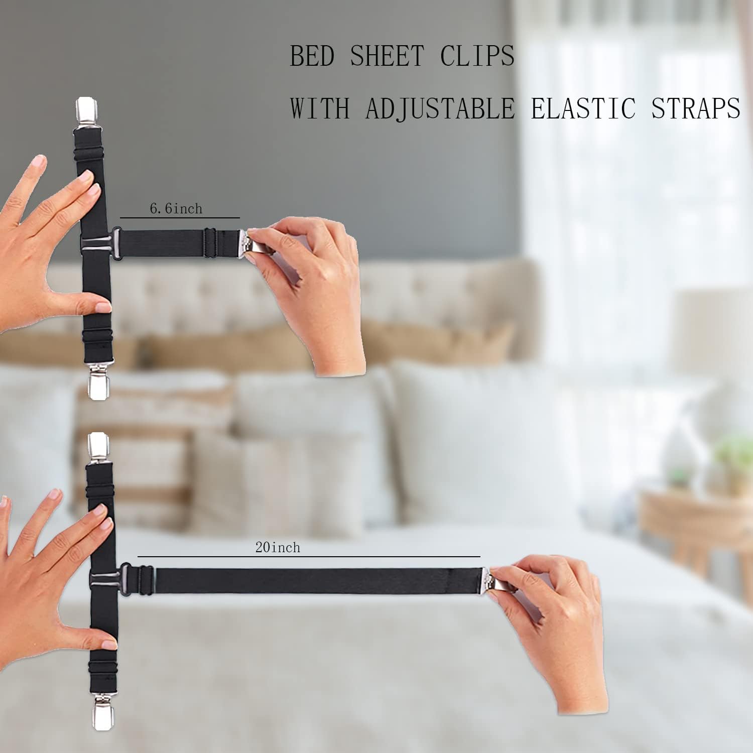 Resdenio 4Pcs Adjustable Elastic Sheet Fasteners
