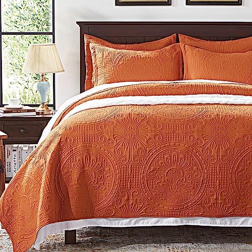 Anluoer Quilt Set Burnt Orange Embossed