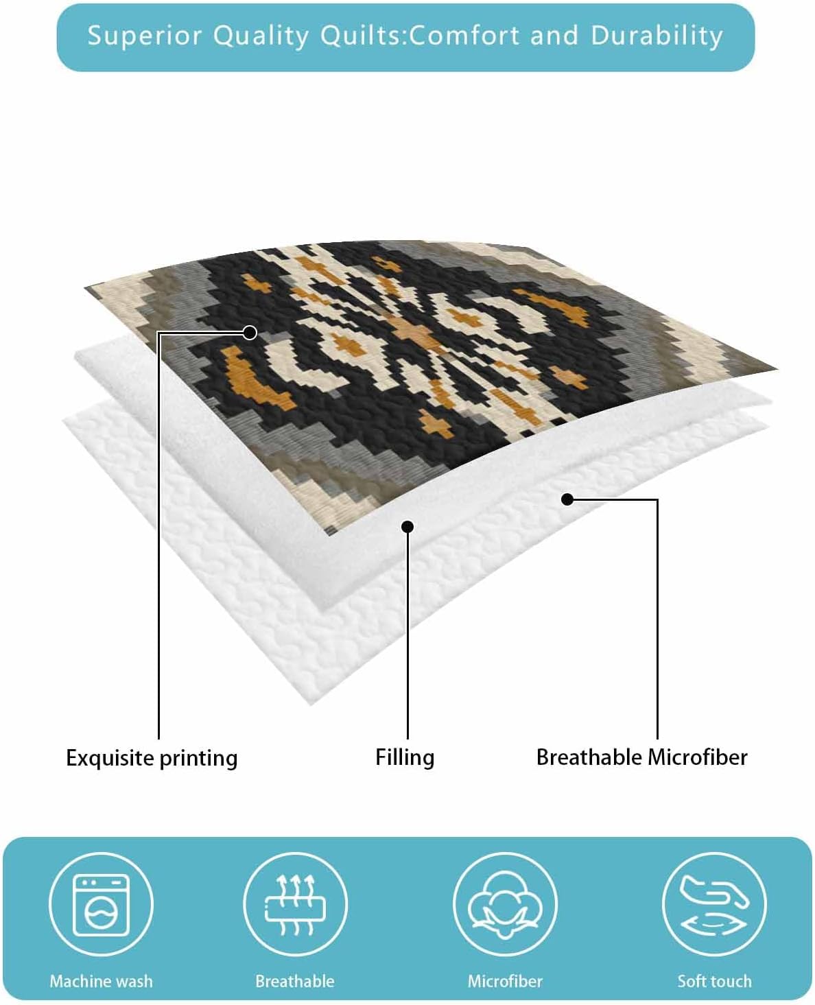 Chucoco Twin XL Quilt Bedding Set with 3 Piece Abstract Pattern