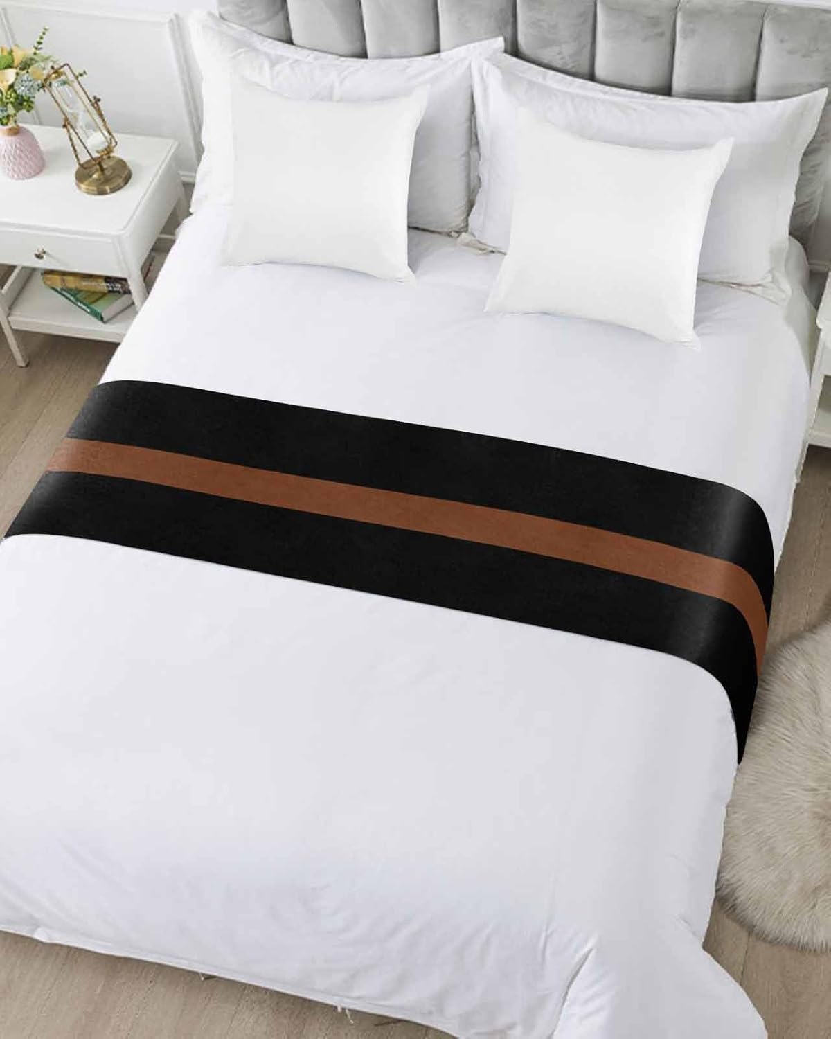 Homechoid Black Stripes Bed Runner for King Size Bed