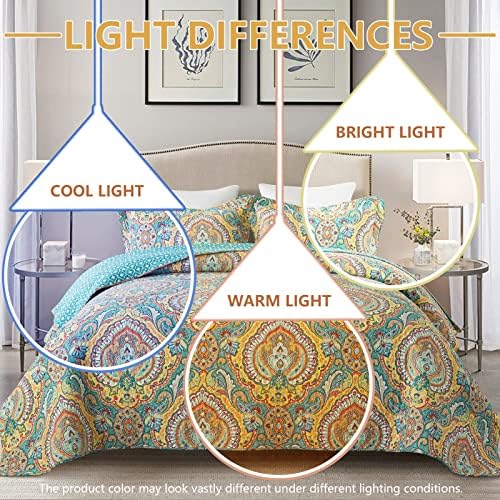VAPUTAR Quilt Queen Bedding Set Yellow Blue 3 Pieces