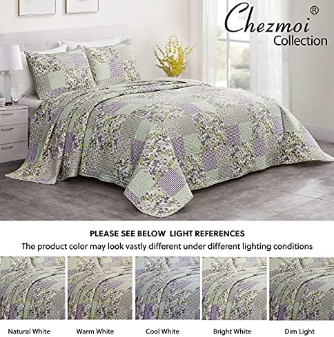 Chezmoi Daisy 3-Piece Quilt Set - Purple Butterfly Botanical Print