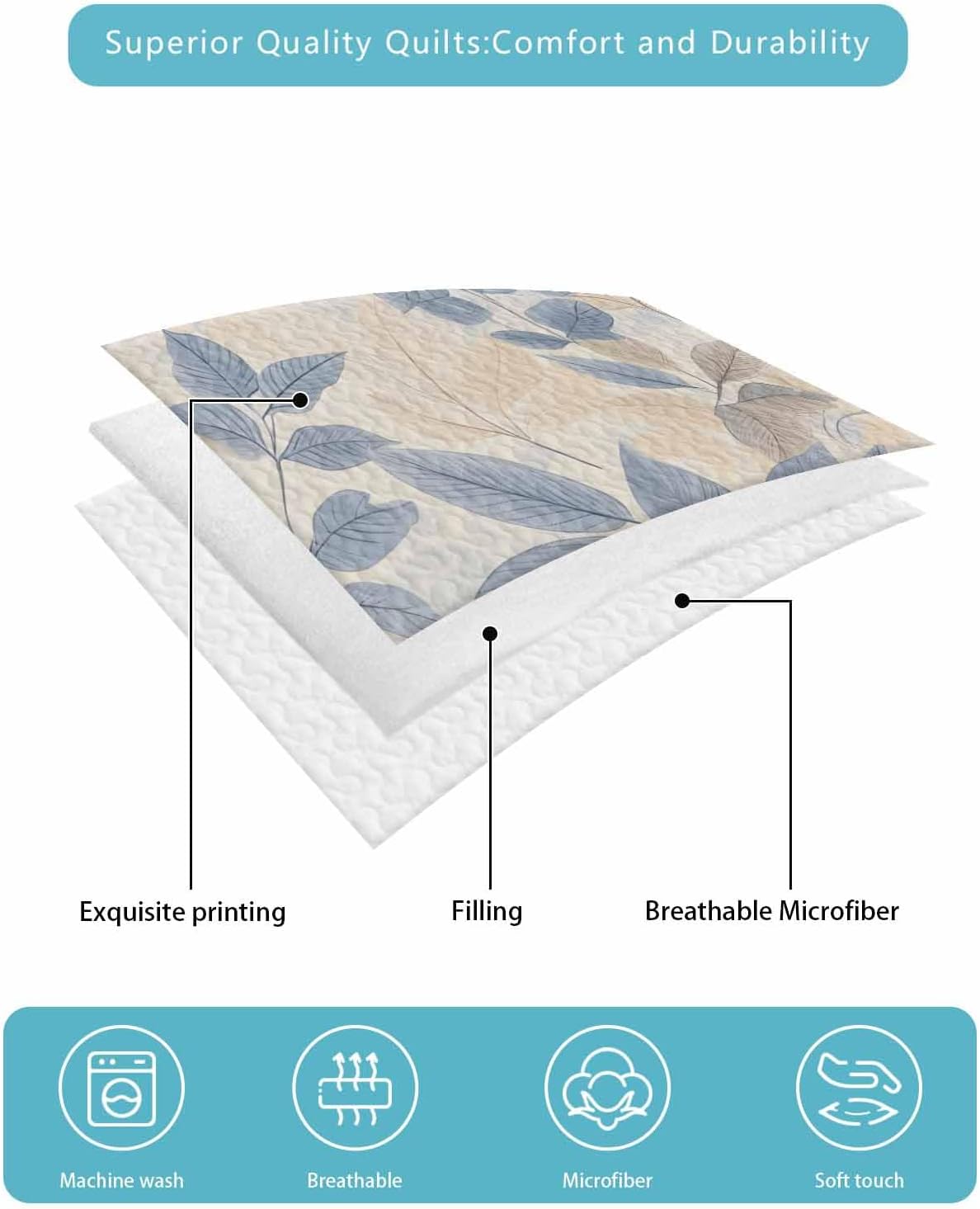 Chucoco Twin XL Quilt Set with 2 Pillow Shams 1