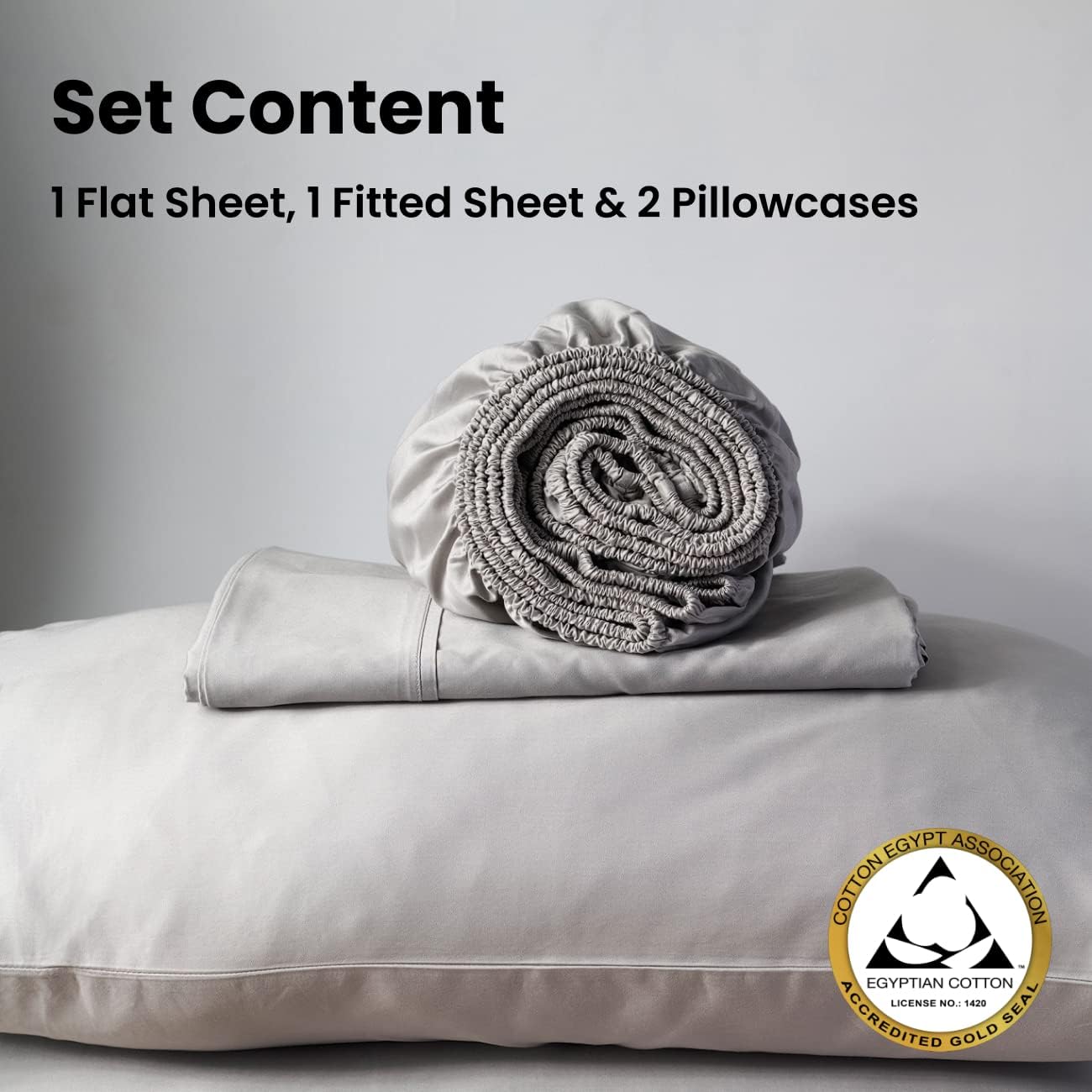 CEA Certified Giza Egyptian Cotton Sheet Set - California King Light Gray