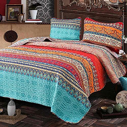 Nanko Boho Quilt Set Queen Full 3 Pcs Striped Bedding