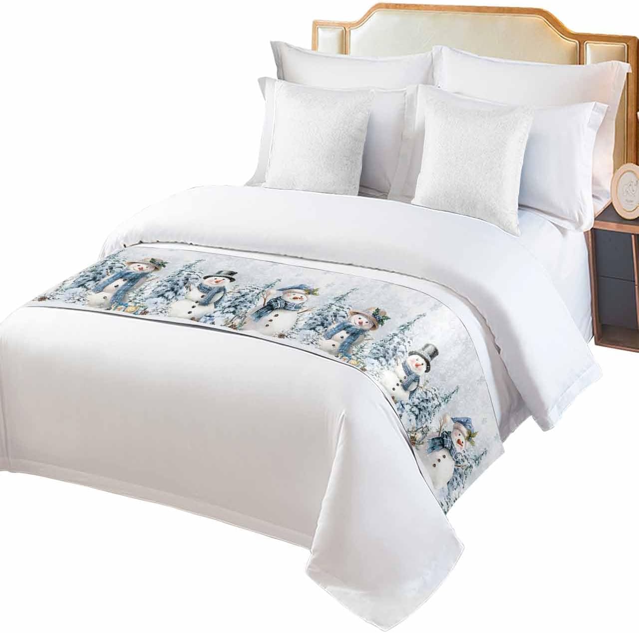Chucoco Christmas Snowman Bed Runner Scarf for Twin Size Bed