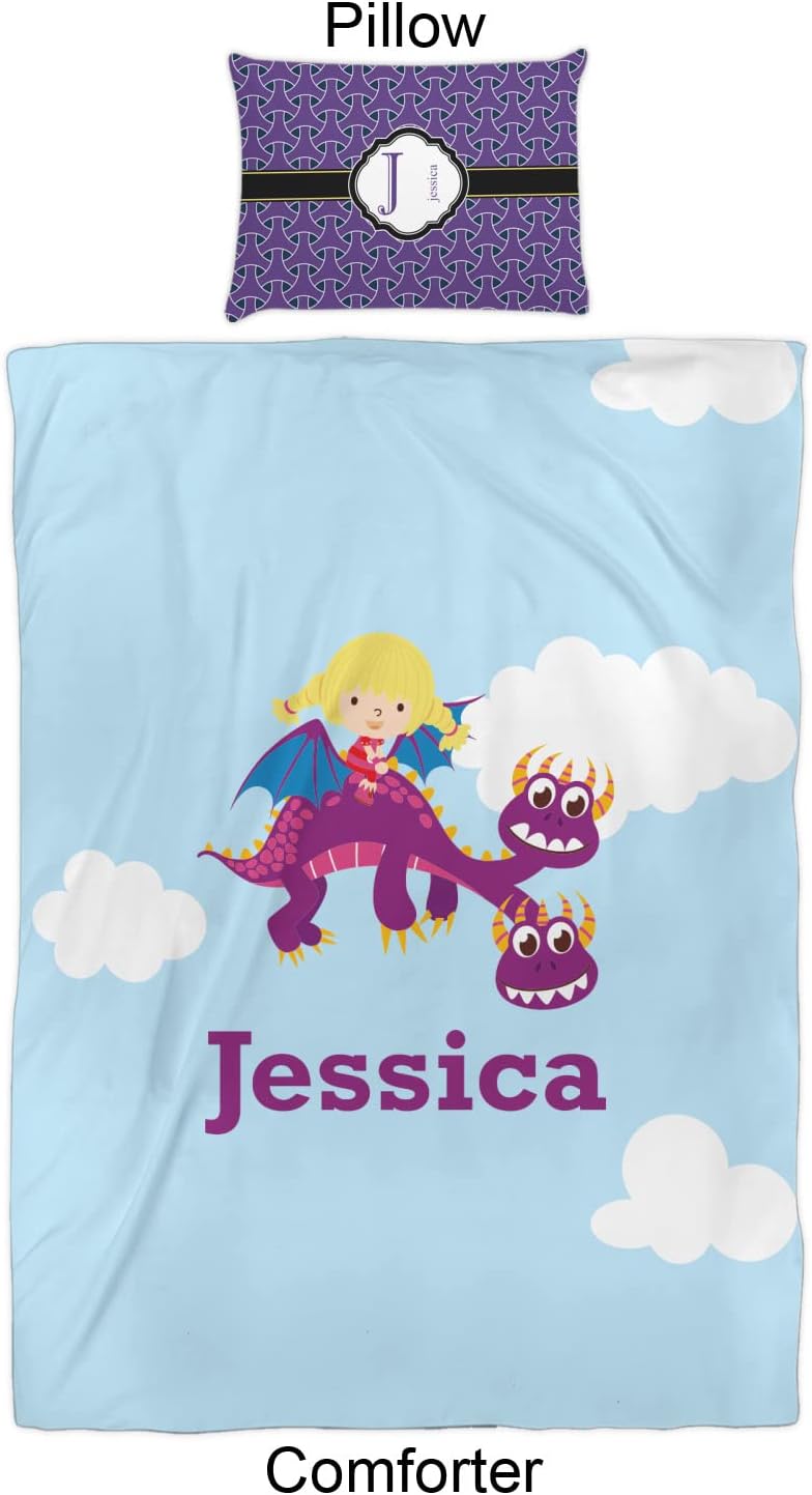 Personalized Girl Flying on a Dragon Comforter Set Twin XL