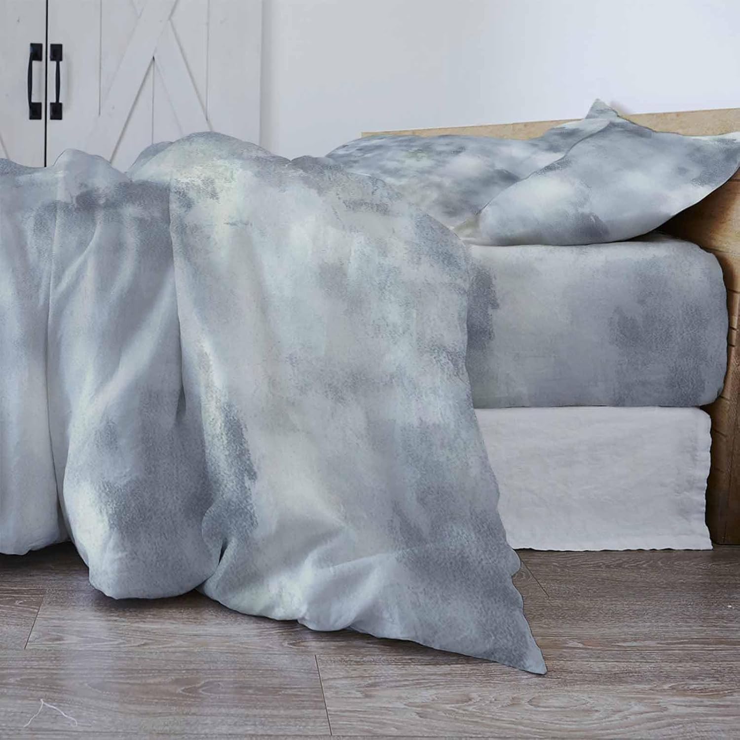 Gray Blue Duvet Cover Set Cal King Abstract Contemporary Graffiti Art