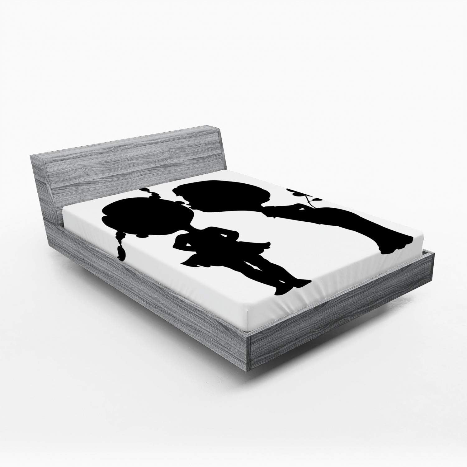 Ambesonne Romantic Fitted Sheet Charcoal Grey and White