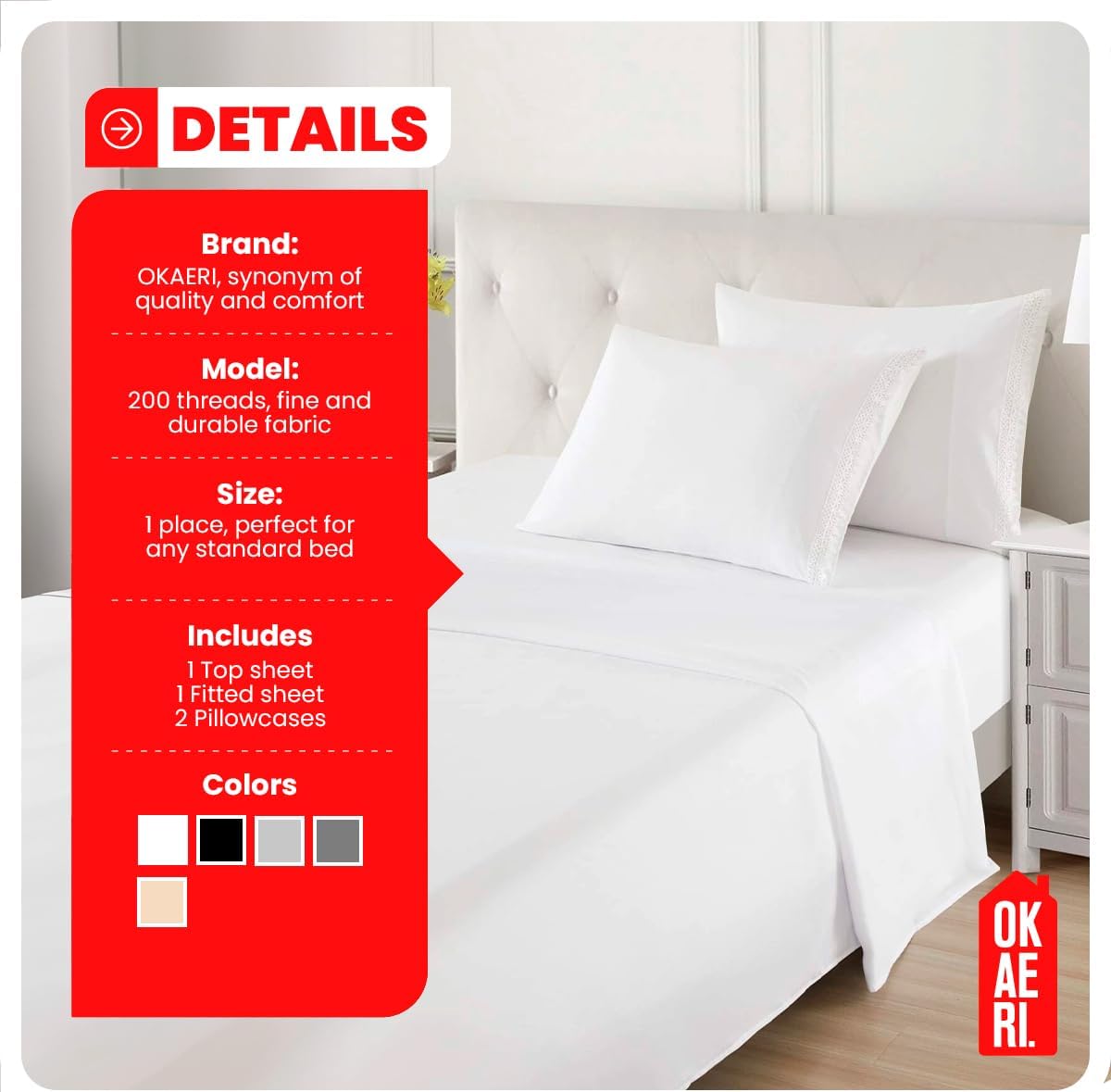 OKAERI Soft Bed Sheet Set Breathable Cool Silky