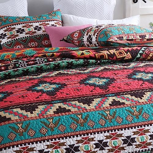 ENASAL Reversible Striped Bohemian Bedspread Set King Size