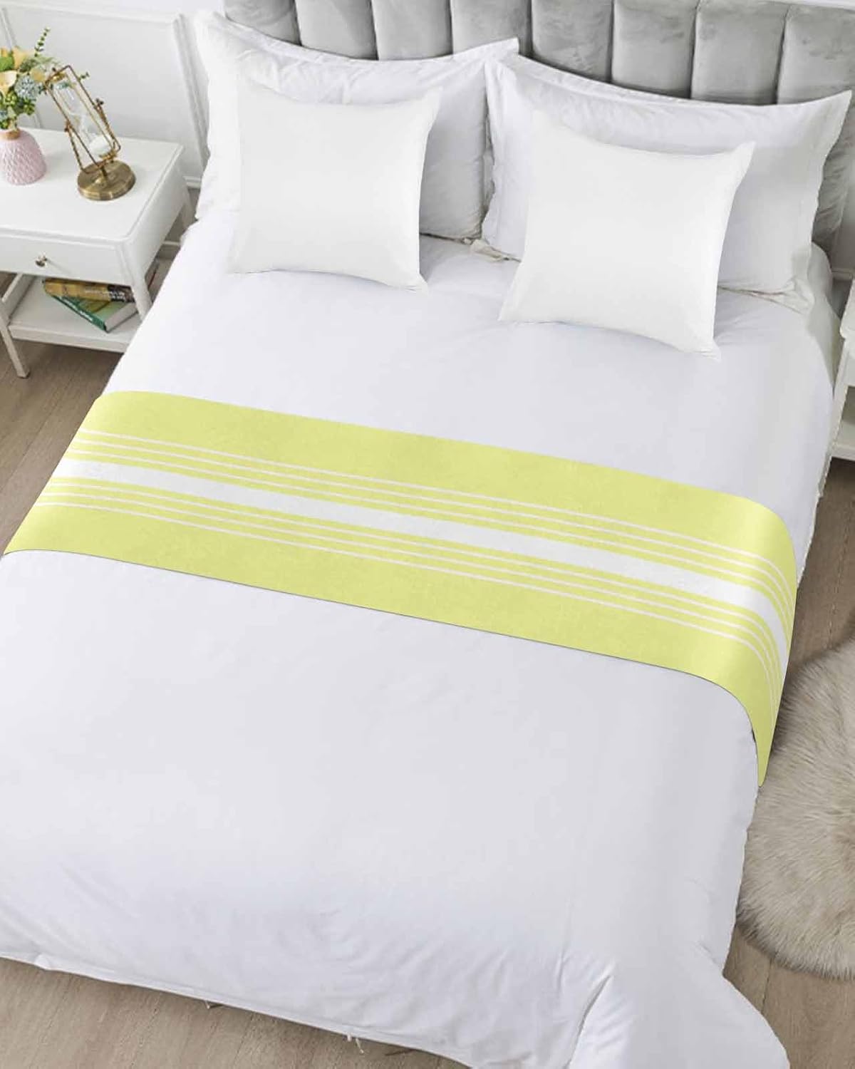 Jolunifun Yellow White Bed Runner Scarf for Cal King