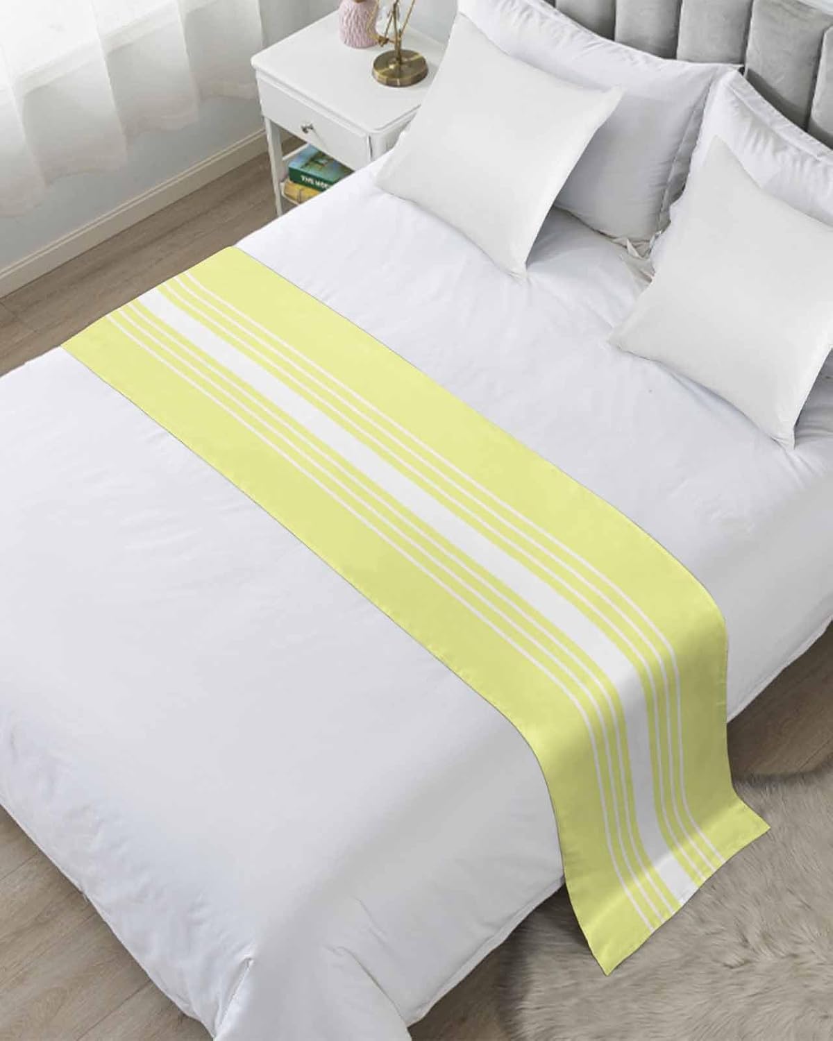 Jolunifun Yellow White Bed Runner Scarf for Cal King