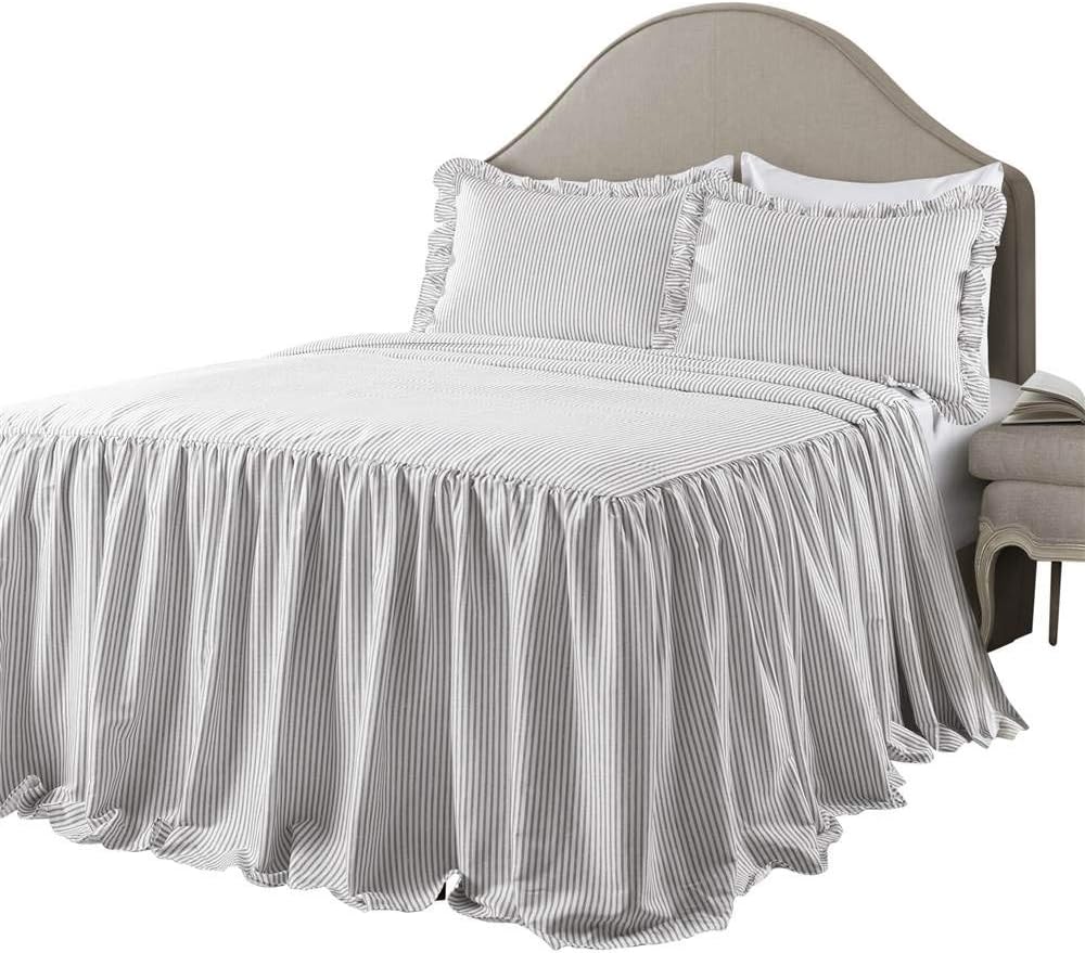 Lush Decor Gray Ticking Stripe Bedspread Set King 3 Piece