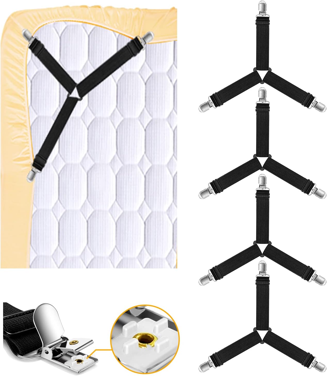 Kelofty 4PCS Bed Sheet Clips with Adjustable Bands