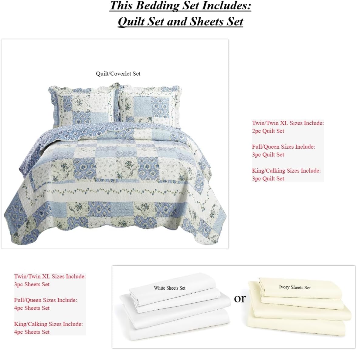 5-Pcs Bedspread Set Twin Microfiber Wrinkle-Free