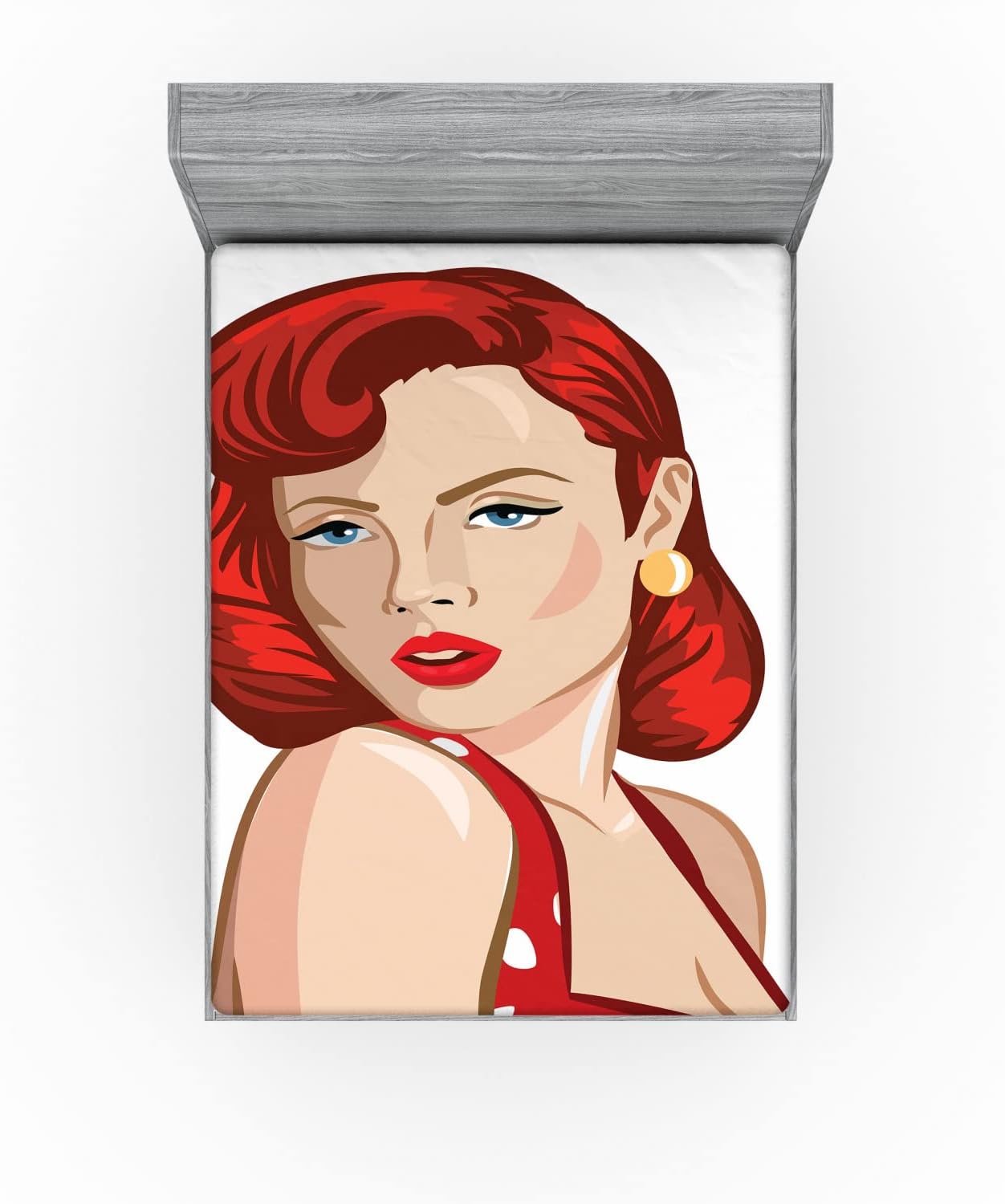 Ambesonne Pin Up Girl Fitted Sheet - California King Pale Peach Scarlet