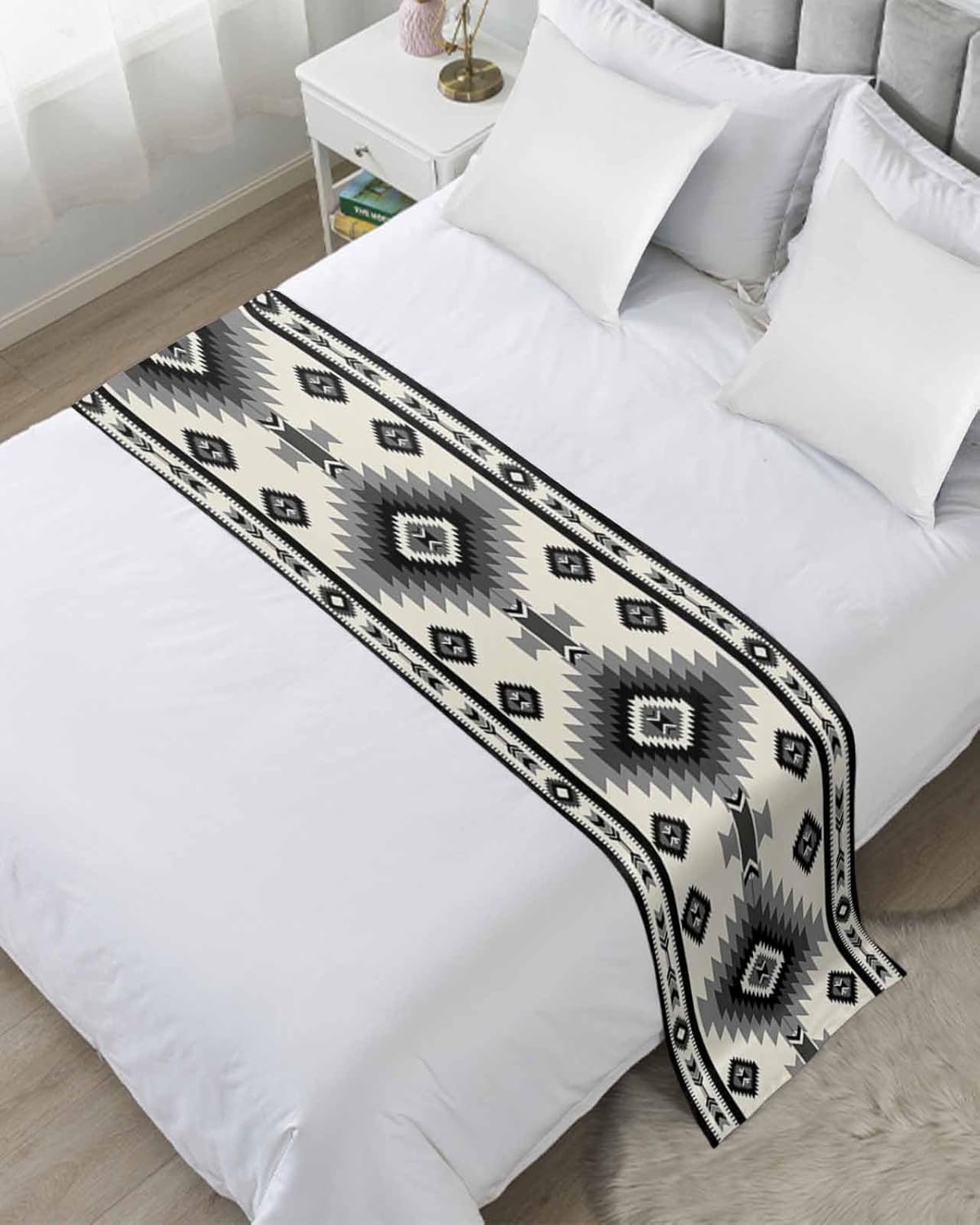 Homechoid Beige Black Southwest Bed Runner for Cal King Bed