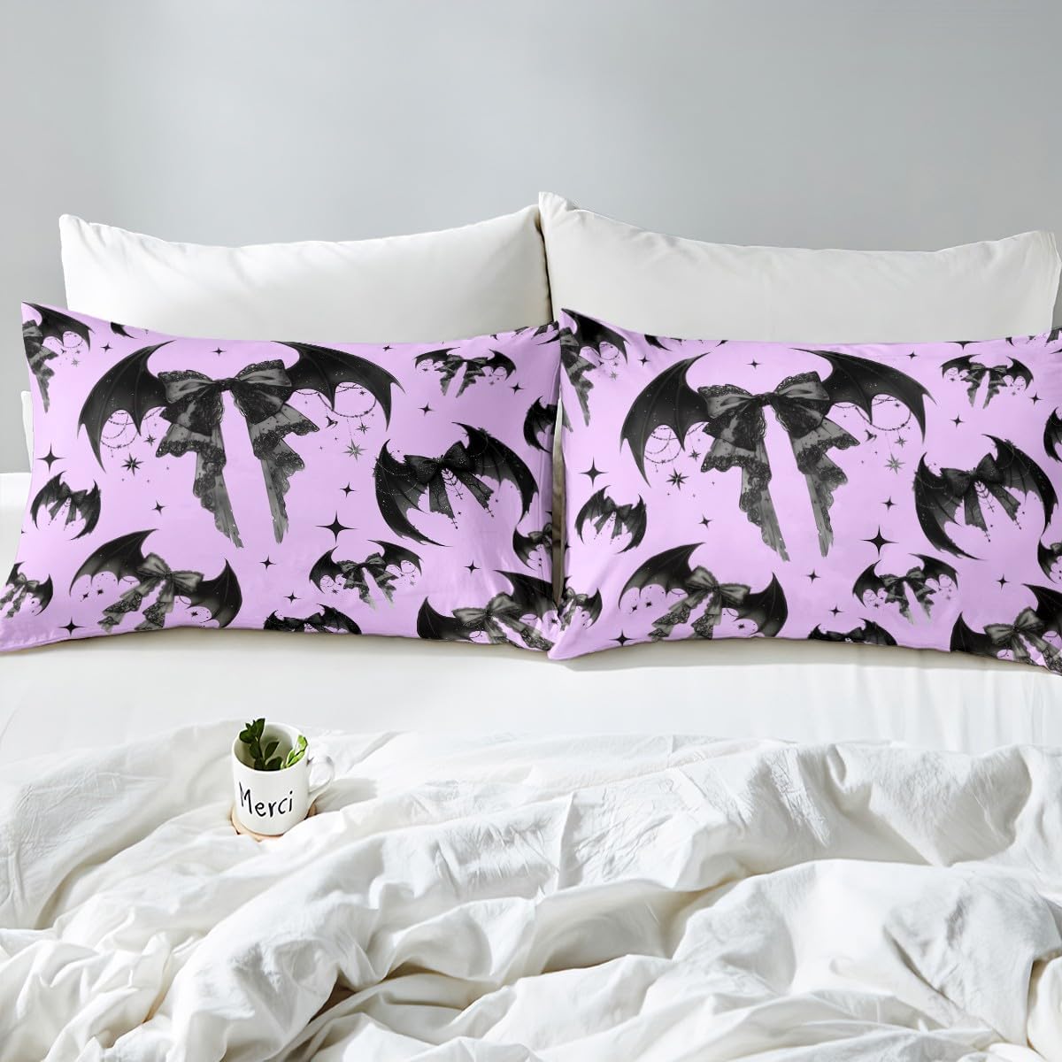 Manfei Gothic Bowknots Sheet Set Purple Black Deep Pocket Twin Size