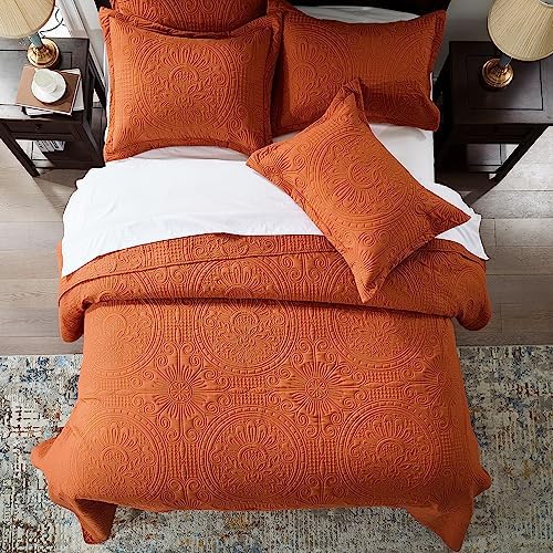 Anluoer Quilt Set Burnt Orange Embossed