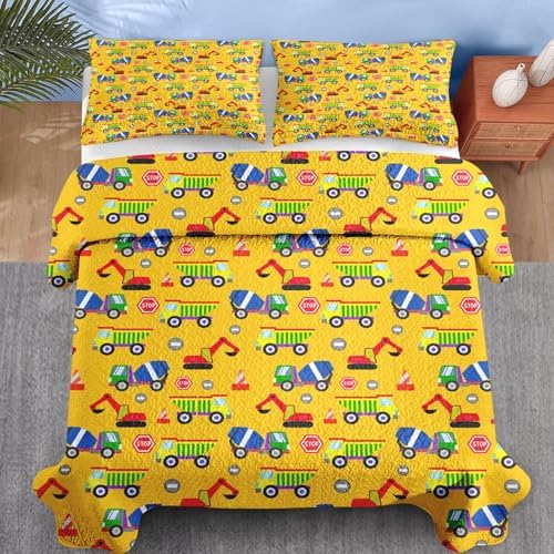 Pamnest Quilt Set Full Queen Size Cartoon Construction Car 3 Pcs