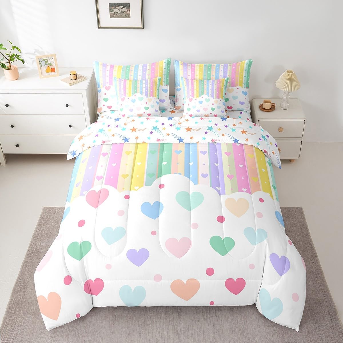 Feelyou Rainbow Stripe 7 Piece Bedding Set for Kids 1