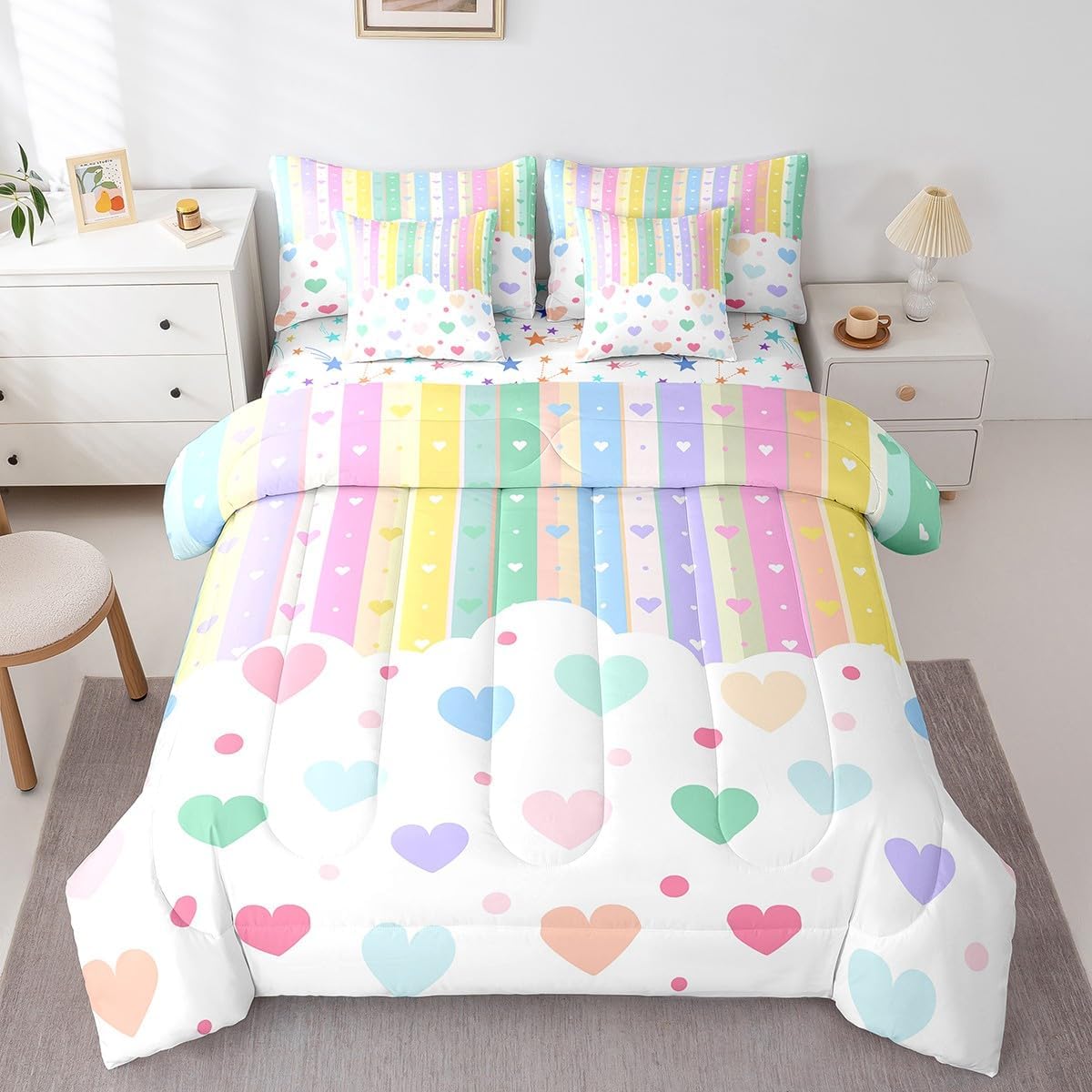 Feelyou Rainbow Stripe 7 Piece Bedding Set for Kids 1