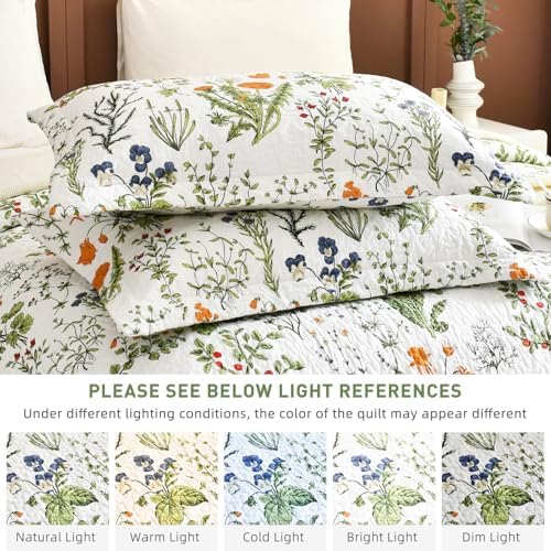 Lady Ann 100 Cotton Floral Queen Quilt Set - Yellow Flowers Leaves