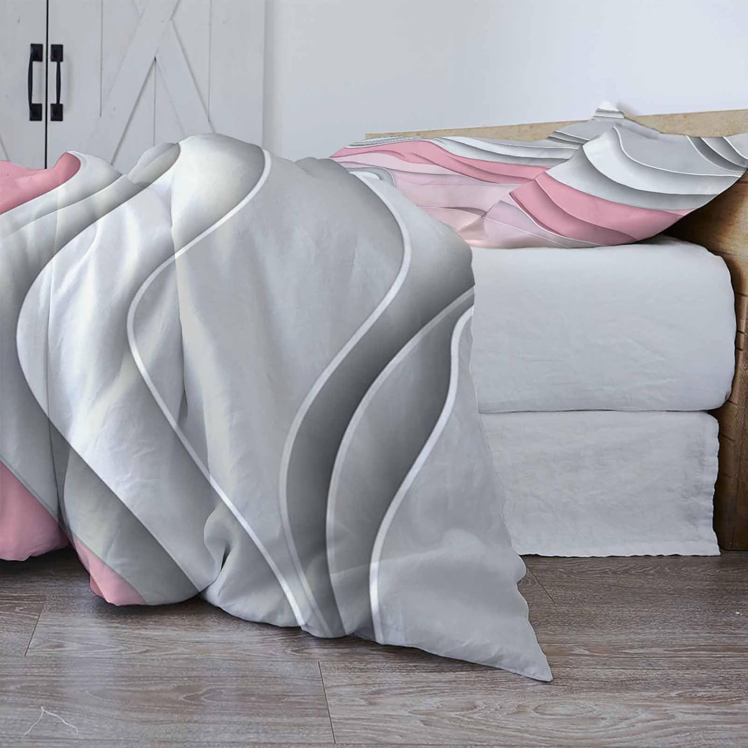 ZOE GARDEN Pink Grey Queen Duvet Cover Set