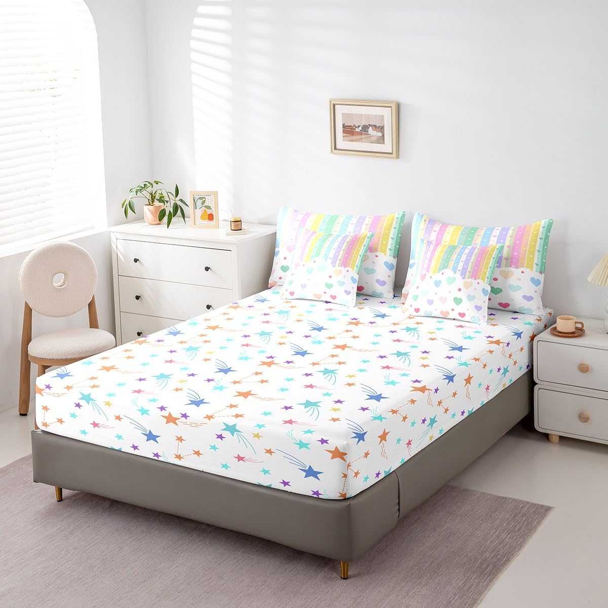 Feelyou Rainbow Stripe 7 Piece Bedding Set for Kids 1