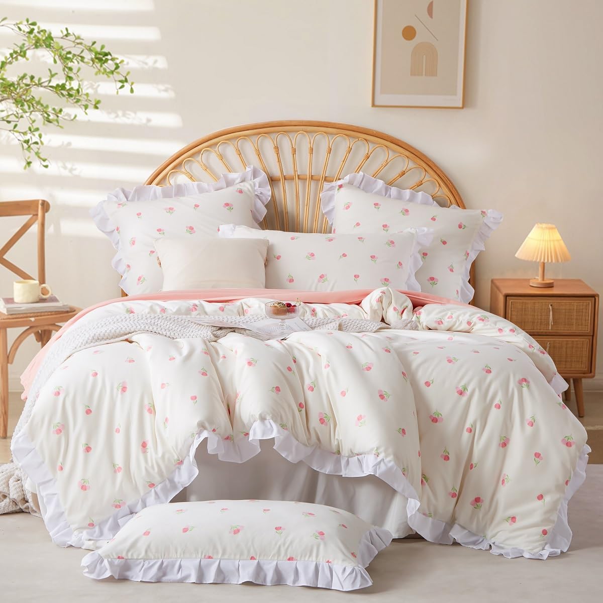 White Ruffle Duvet Cover Queen Size Set