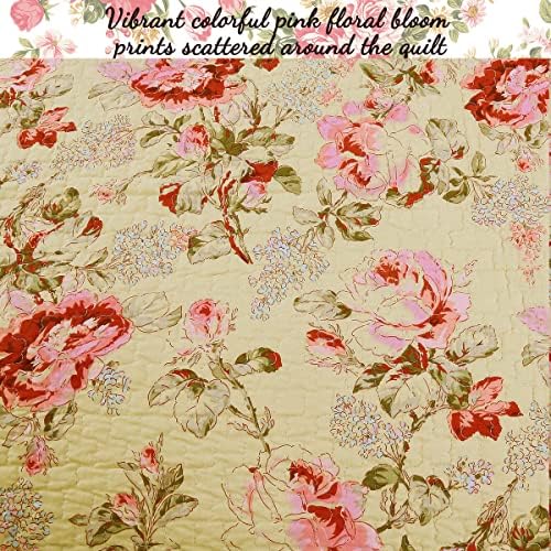Cozy Line Lelia Pink Rose Reversible Quilt Bedding Set King - 3 Piece 1