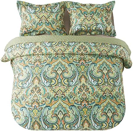 NEWLAKE Reversible Patchwork Quilt Set - European Green Floral California King