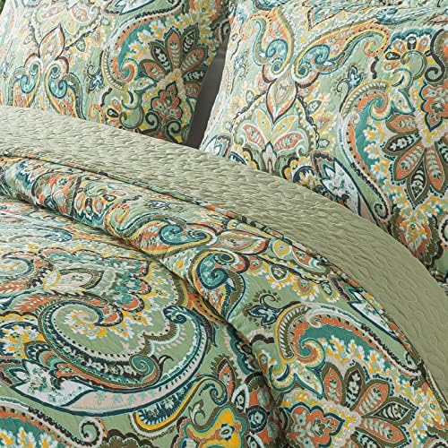 NEWLAKE Reversible Patchwork Quilt Set - European Green Floral California King