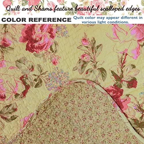 Cozy Line Lelia Pink Rose Reversible Quilt Bedding Set King - 3 Piece 1