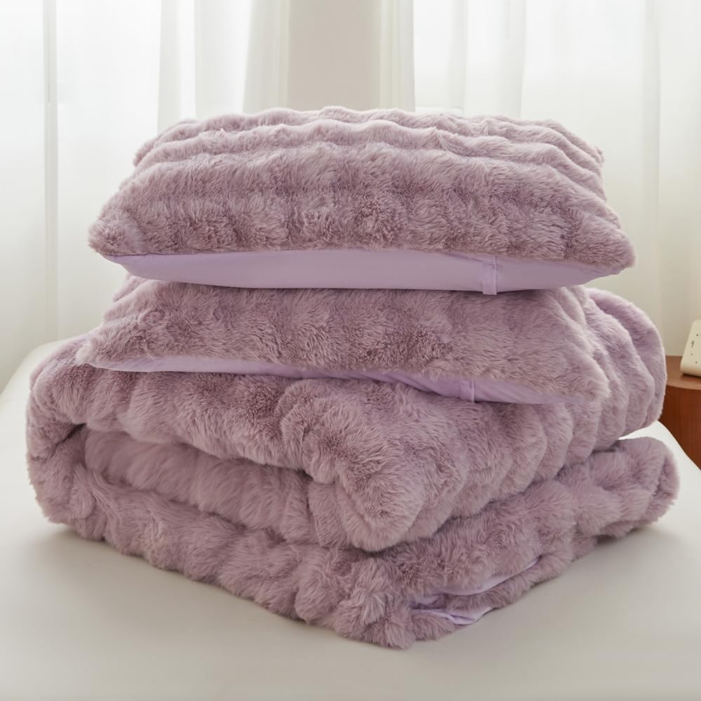 Roscloud Rabbit Plush Duvet Cover Set 3PC Twin