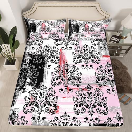 Erosebridal Pink Black Graffiti Twin Bed Sheet Set