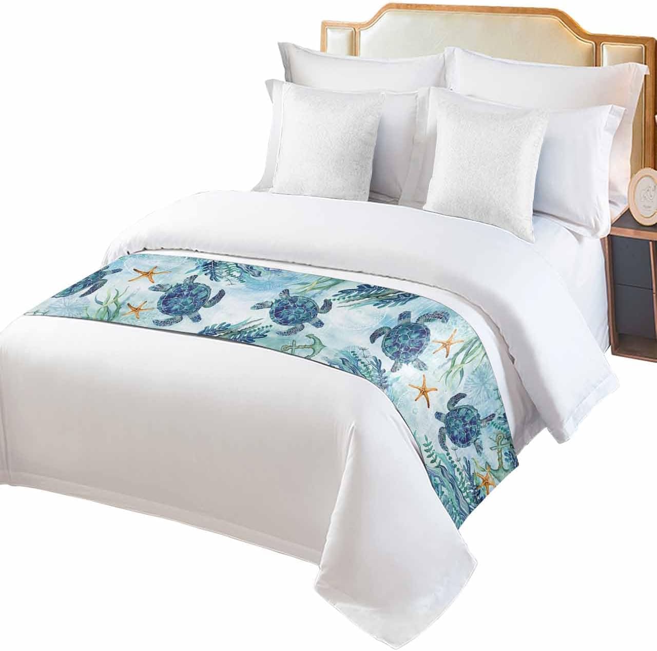 DecorLovee Coastal Sea Turtle Bed Runner Queen Size