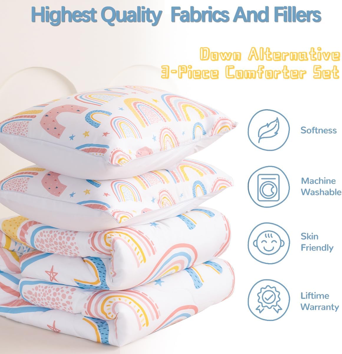 BEDMUST Rainbow Queen Comforter Set 3 Piece