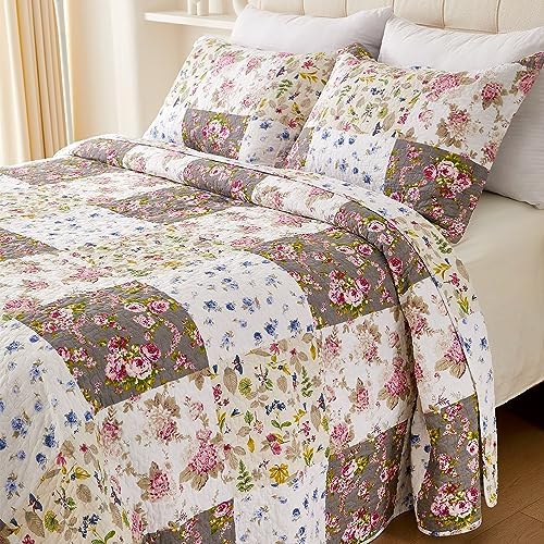 EVENHUG 100 Cotton Floral Queen Quilt Set 3 Pieces