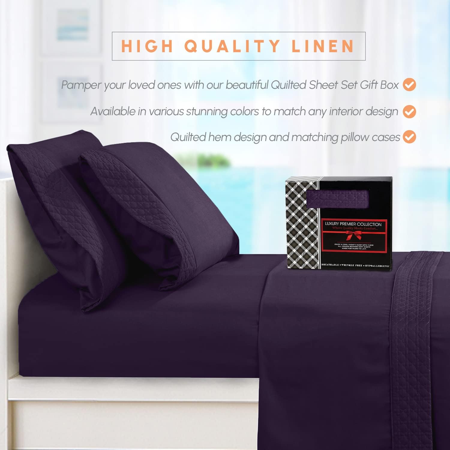 Elegant Comfort 4-Piece Quilted Bed Sheet Set - Purple